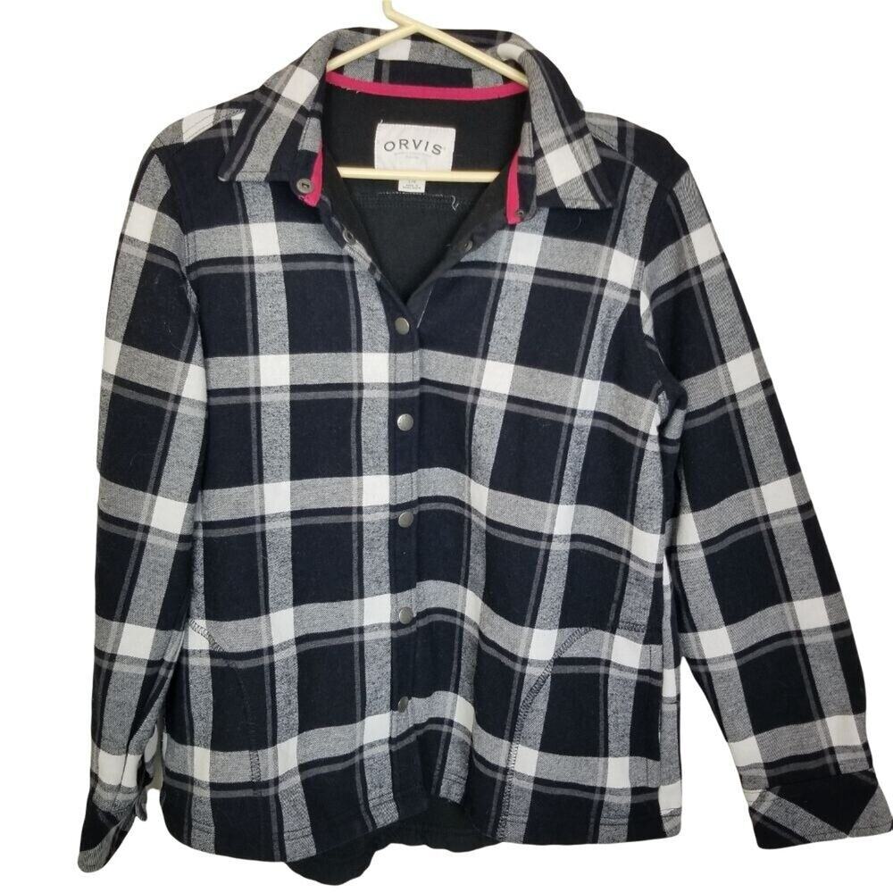 Orvis Womens Plaid Flannel Shacket L Gorpcore Utility Outdoor Workwear Granola